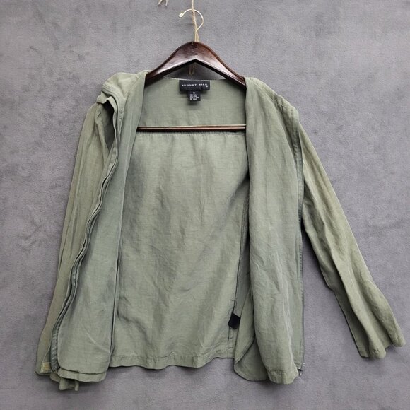 August Silk Linen Silk Jacket Women's Size 10‎ Green Hooded Zip Up Lightweight - Picture 2 of 6